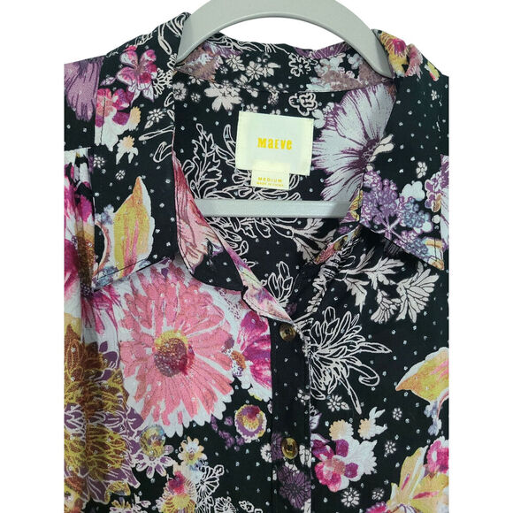 Anthropologie Maeve Autumnal Floral High-Low Button Front Tunic Top Size Medium - Picture 4 of 9